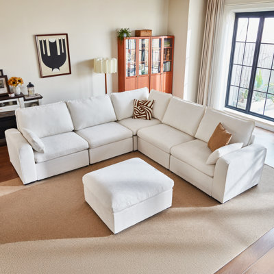 6-seater Oversized Modular Sofa Comfy Cloud Couch With Storage Chenille Deep Convertible Sectional Sleeper Sofa Bed Pet Friendly Covers Washable