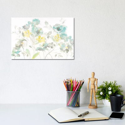 Aqua Roses Shadows by Danhui Nai - Wrapped Canvas Painting