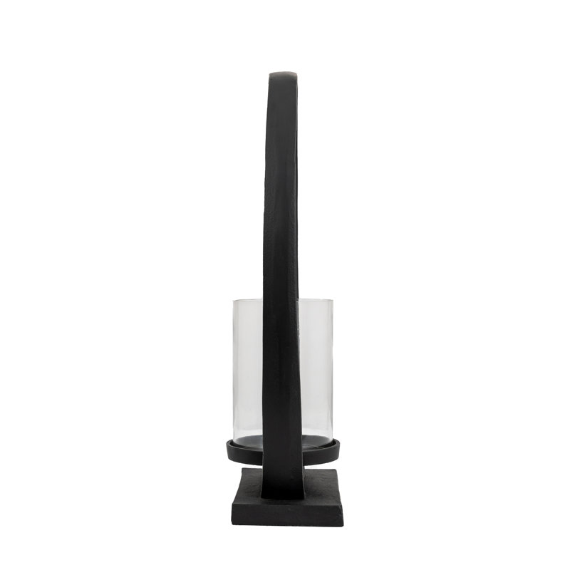 Aluminium / Glass Tabletop Lantern, 41.5cm H x 22.5cm W x 11cm D