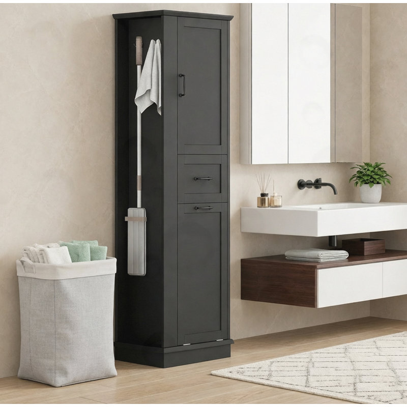 Tall Storage Cabinet with Adjustable Shelves, Black