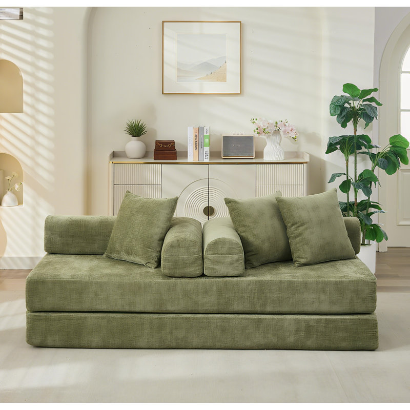 Boneless 78.8" W Convertible Folding Mattress Sofa, Chenille Floor Sofa Bed, Green
