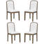 Ensemble de 4 chaises d'appoint à dossier courbé, dossier en lin rembourré, structure en bois massif, brun chaud