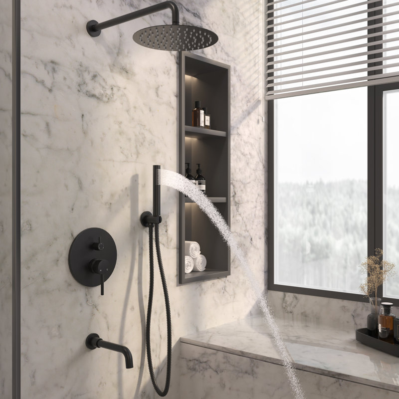 Calder Dual Function Complete Shower System with Rough in-Valve, Matte Black