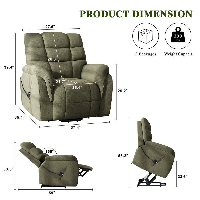 Power Lift Recliner Chair with Remote Control, Anti-Slip Chenille Fabric, Lift Assist for Elderly, Tool-Free Assembly, 350 lb Capacity