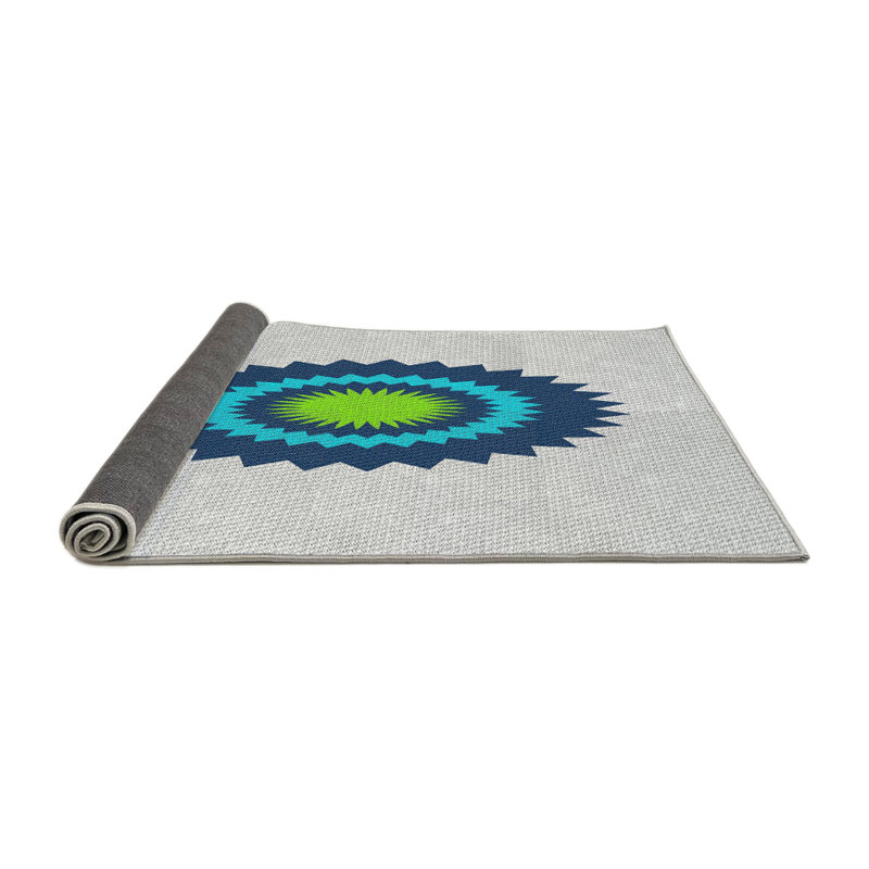Tapis blanc/bleu/vert à tisser électrique, Rond 5 pi