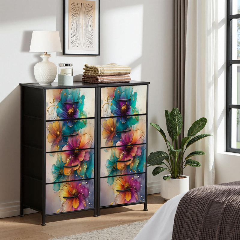 4 Drawer Dresser for Bedroom, Narrow Chest of Drawers, Wooden Top and Study Iron Frame 18"x37.5"-(WxH)