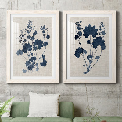 " Navy and Linen Leaves II " 2 Piece Art Color Photography Painting