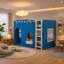 Lit mezzanine double pour enfant avec lumière DEL chaude, bleu Klein