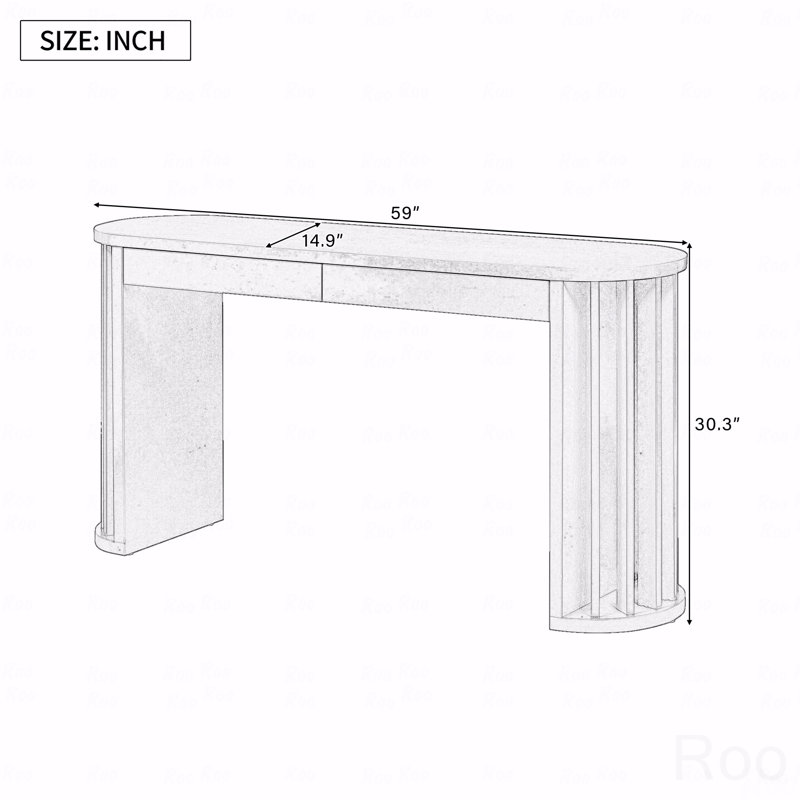 Console de 59 po pour hall d'entrée avec placage en chêne, Brun