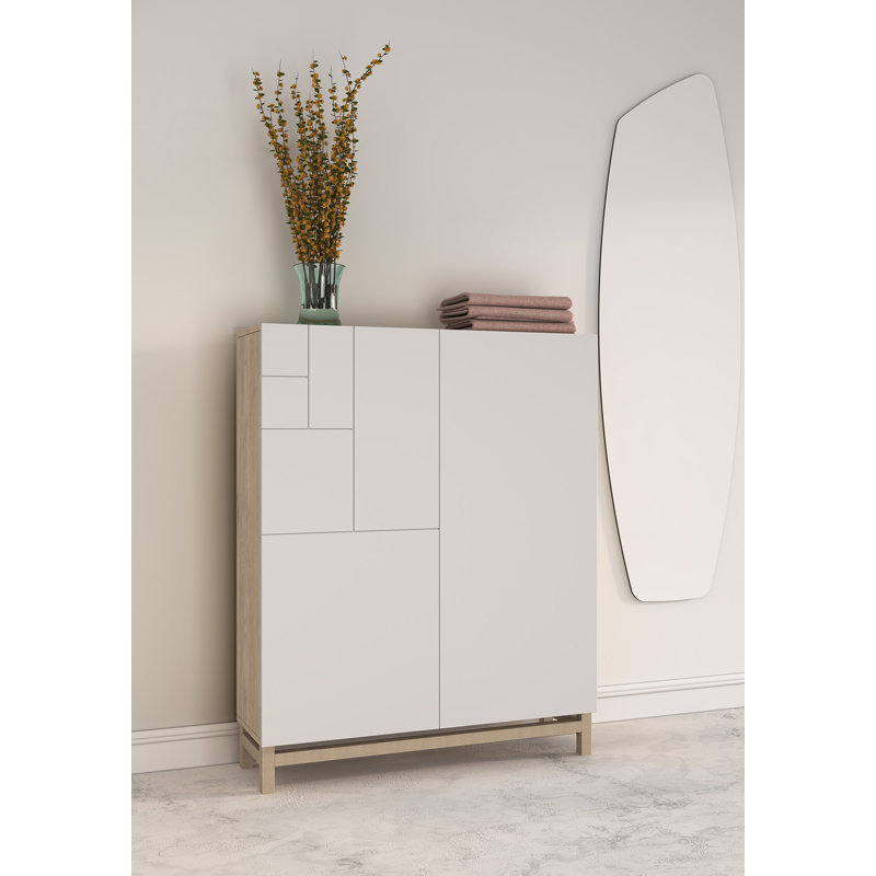 18 Pair Shoe Storage Cabinet, White/Light Oak