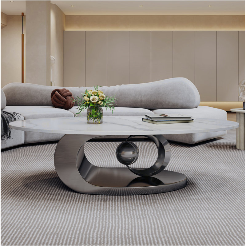 Table basse en marbre avec base sculpturale en acier inoxydable, Gris