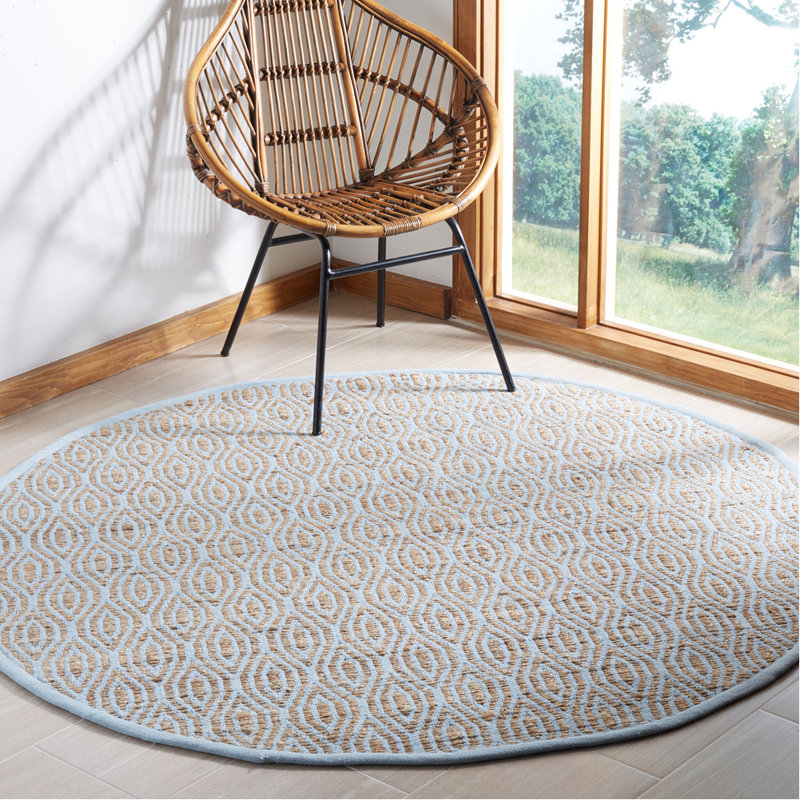 Hallmark Hand Woven Jute/Cotton Geometric Rug in Silver/Natural, Round 6'