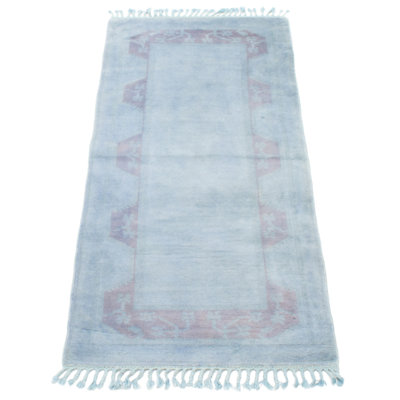 One of kind Hand-Knotted Color Transition Sky Blue Rug 2'7" x 6'3"