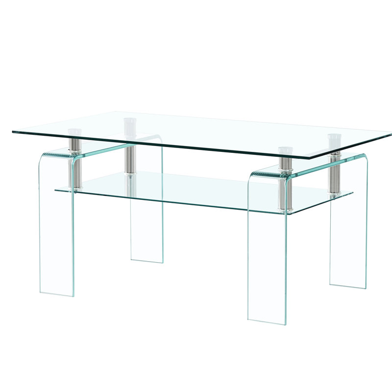 Table de centre moderne en verre transparent pour le salon - 2 pièces de rangement en verre, design