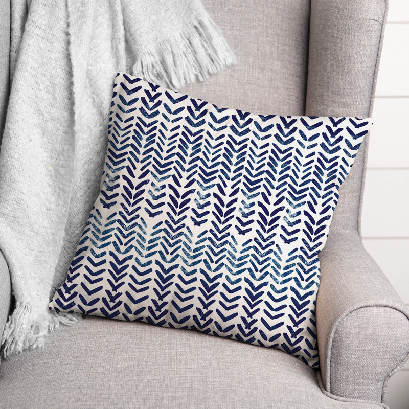  Herringbone Print 6 Outdoor Square Pillow Cover & Insert, 18" x 18", Blue