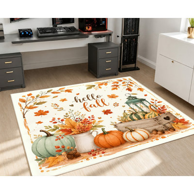 Tapis d'intérieur à motif d'automne, citrouille, lanterne et feuilles, toucher velours doux, antidérapant, décoration intérieure colorée pour entrée, cuisine, chambre, appartement