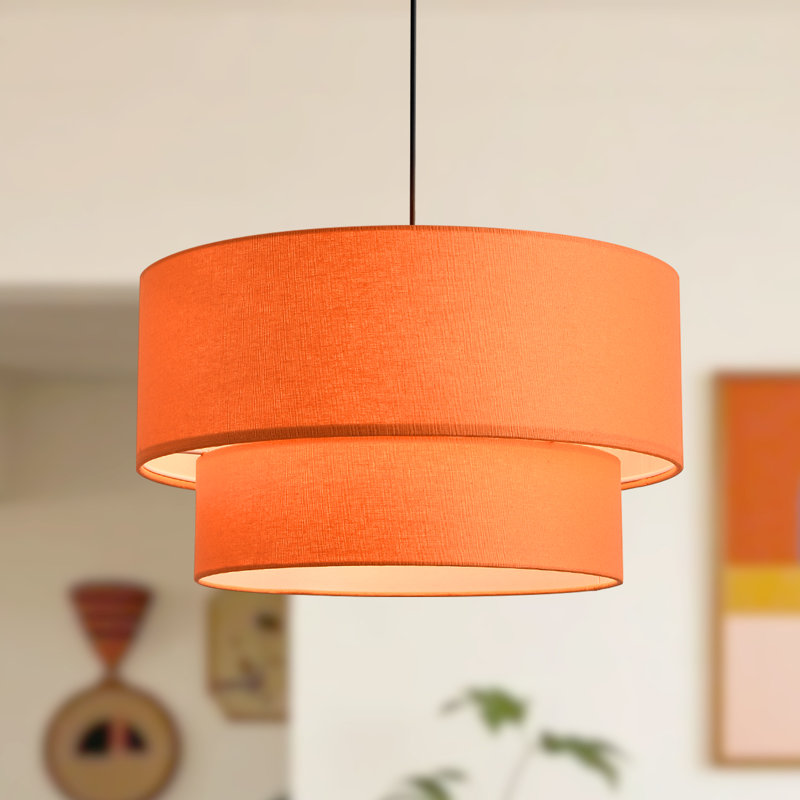 2-Tier Mid-Century Modern Orange Fabric Pendant Light