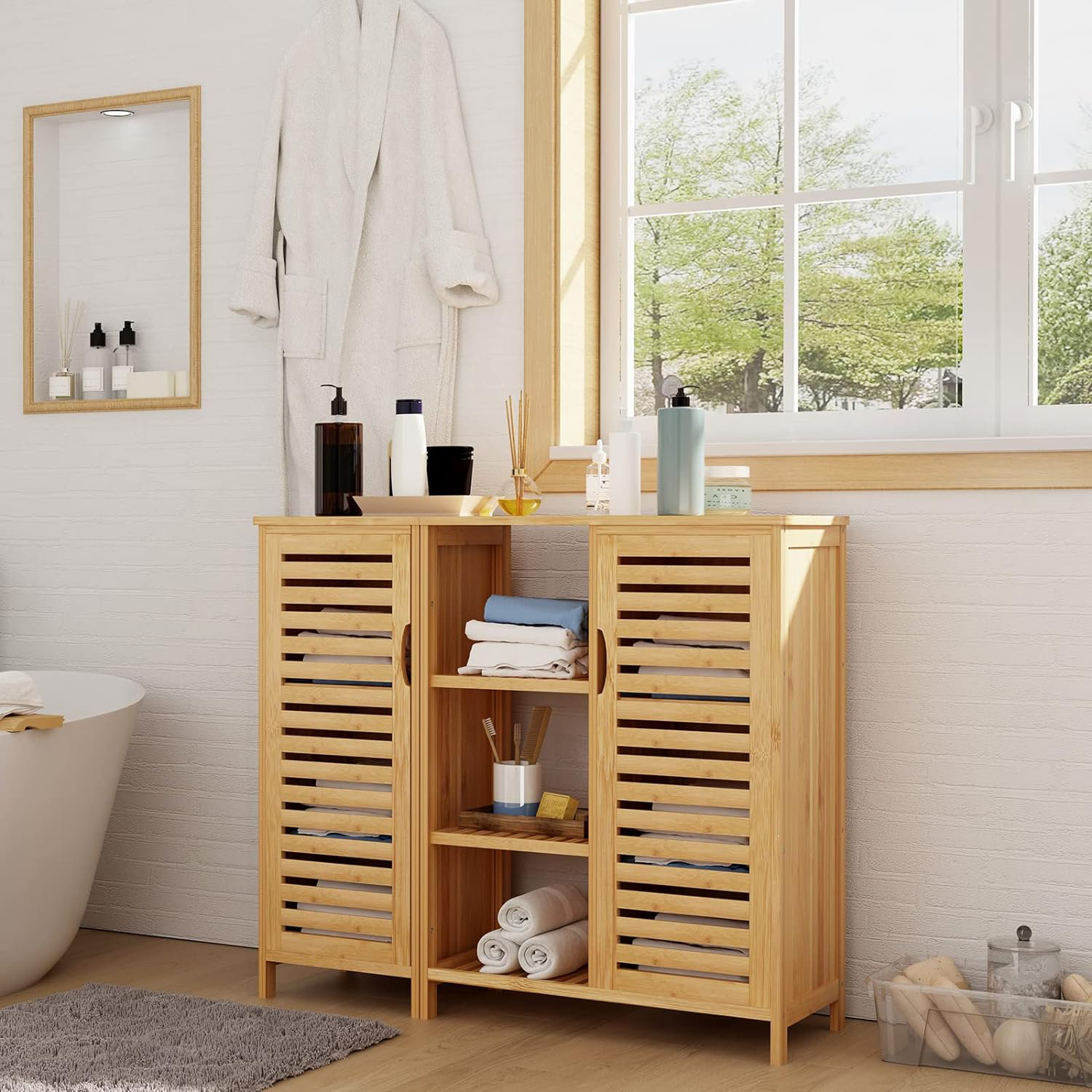 Red Barrel Studio® Kamiyha Bamboo Freestanding Bathroom Cabinet | Wayfair