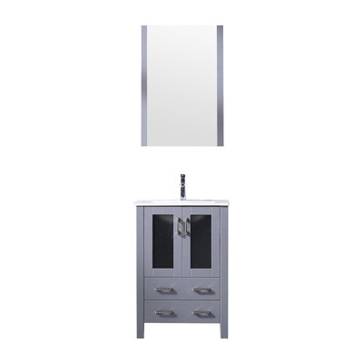 24 po Meuble-lavabo large gris foncé avec comptoir en céramique blanc, robinet, miroir 22 - surface de teinture l pour la salle de bain, robinet inclus