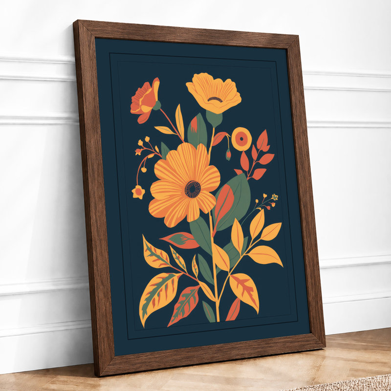 Golden Floral Arrangement Botanical - Print, Walnut, A1 - 84.1 x 59.4 cm