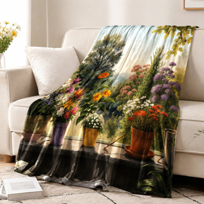 Plaid douillet en flanelle, motif floral réaliste de jardin, ultra doux, léger, respirant, toutes saisons, agréable pour la peau, lavable à la machine, décoratif, pour canapé, fauteuil, salon et chambre