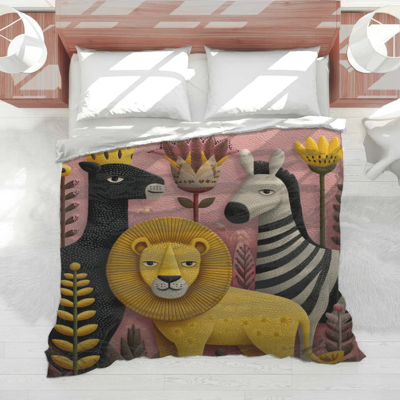 Édredon lion à motif floral zébré, Grand lit