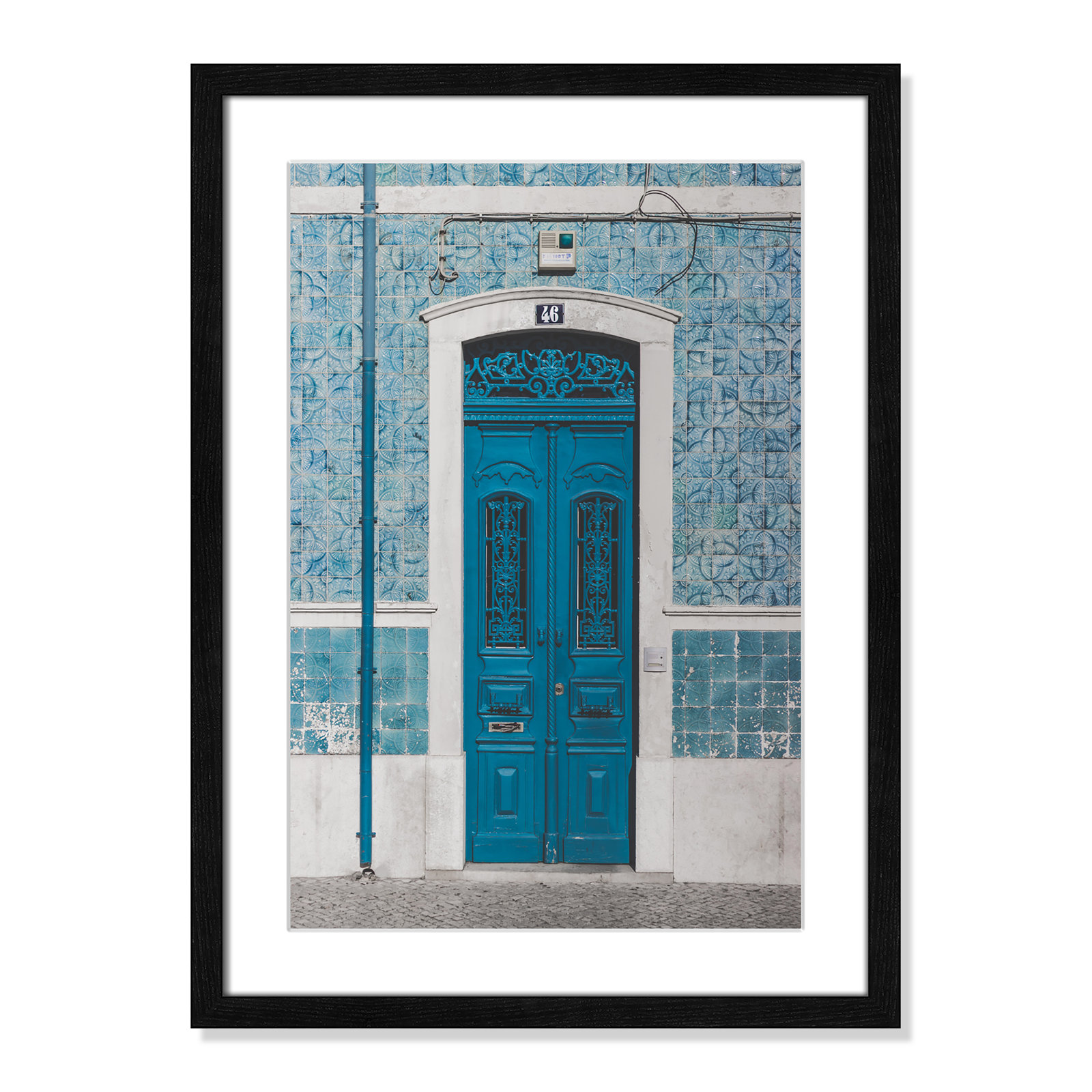 Blue Door of Caldas de Rainha Print, 23" H x 17" W x 0.75" D, Black