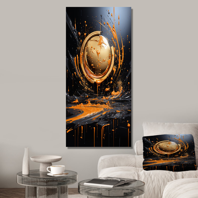 «Black and Gold Spiral Graffiti III - Abstract Collages», art mural, Toile tendue, 32" H x 24" W