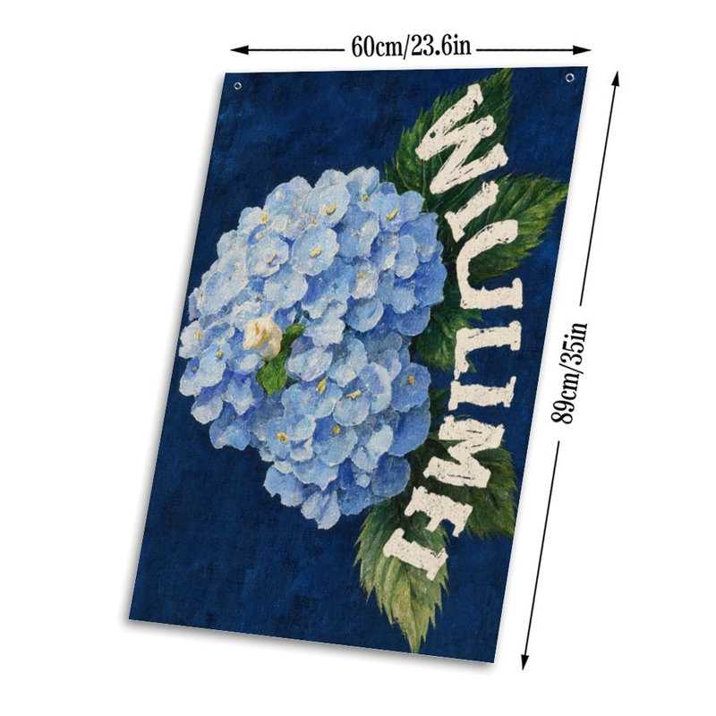 Drapeau floral bleu hortensia, 35 x 24 pouces, pour la décoration intérieure