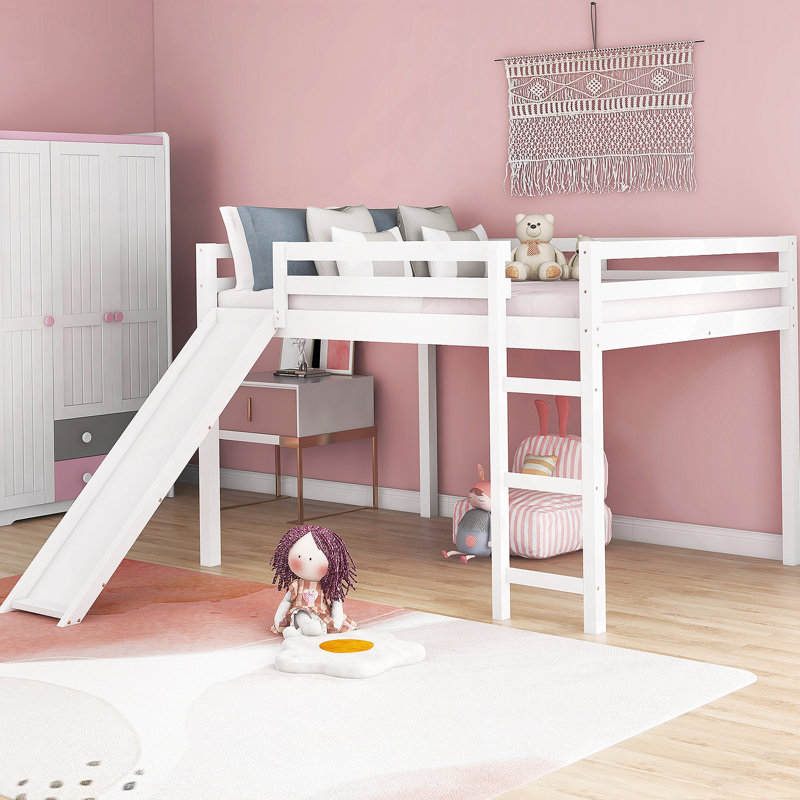 Lit mezzanine avec design multifonctionnel coulissant, Double, Blanc
