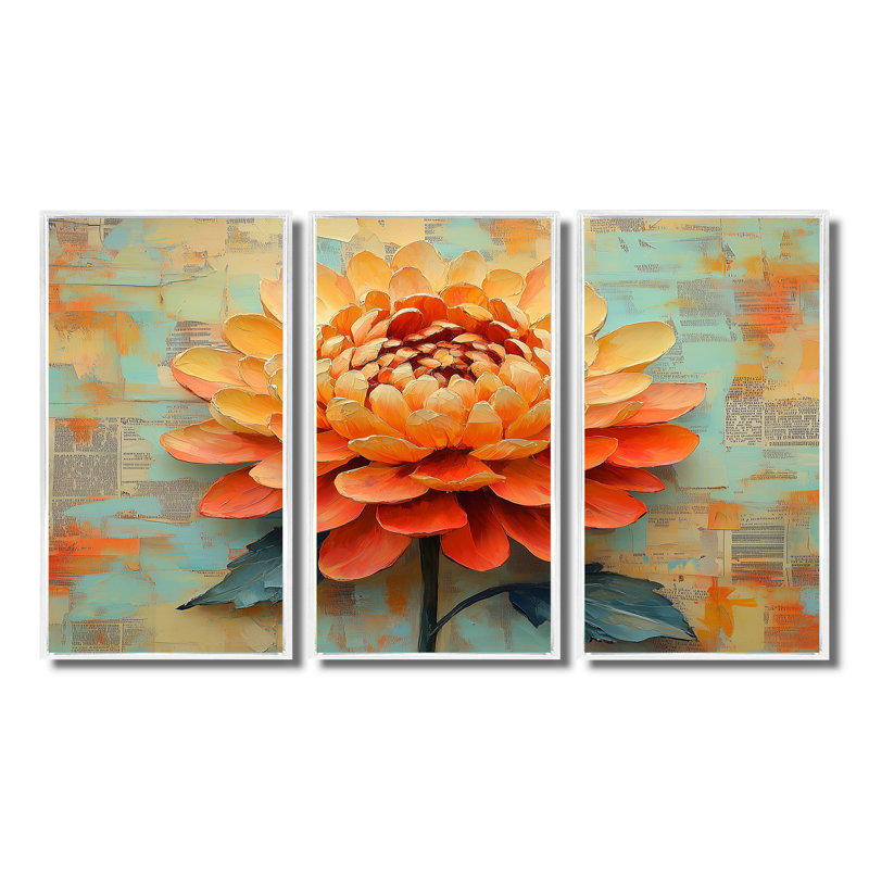 Ensemble de décorations murales - Chrysanthème jaune et orange, H 28 po x l 36 po x P 1 po, Toile avec cadre flottant noir