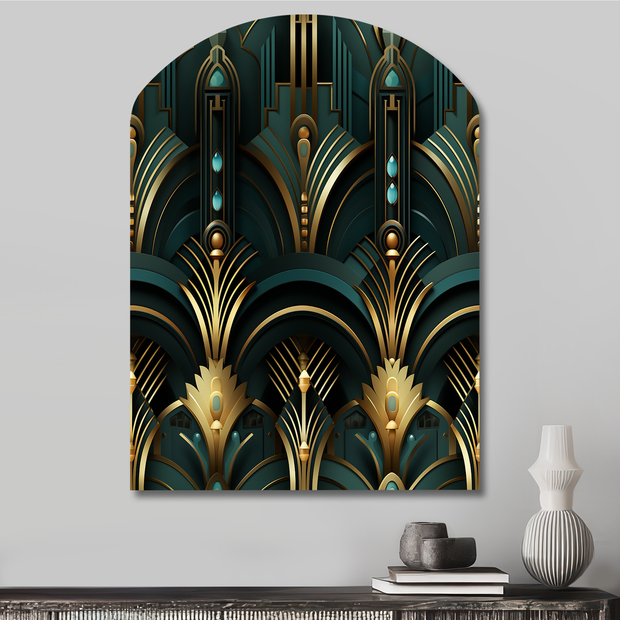 Design Art Gold And Green Art Deco Opulence - Abstract Irregular Wall ...