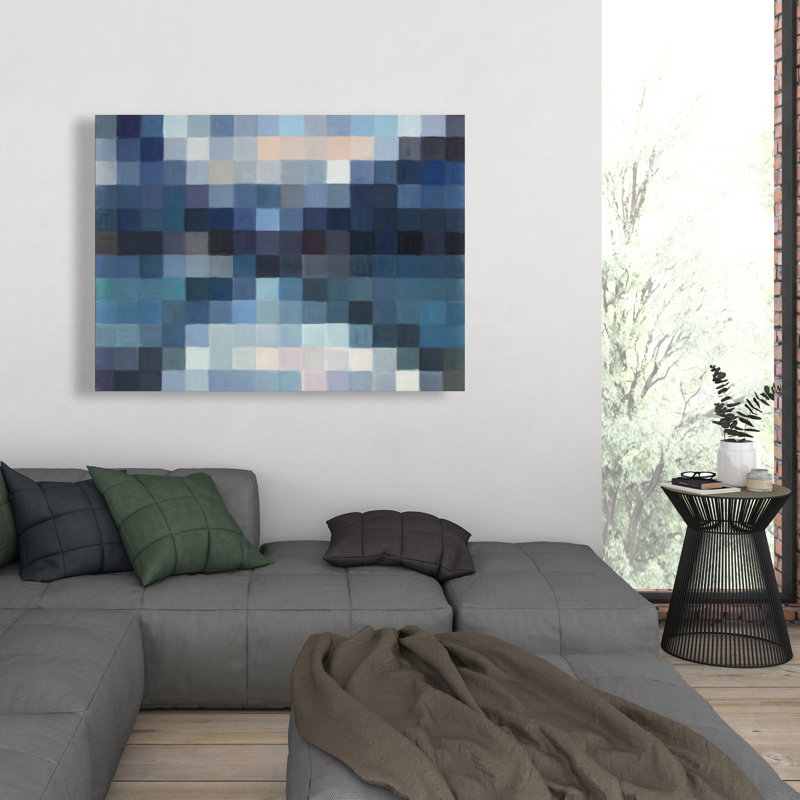 Pixelated Mountainous Landscape - Art abstrait moderne sur toile, H 48 po x l 36 po