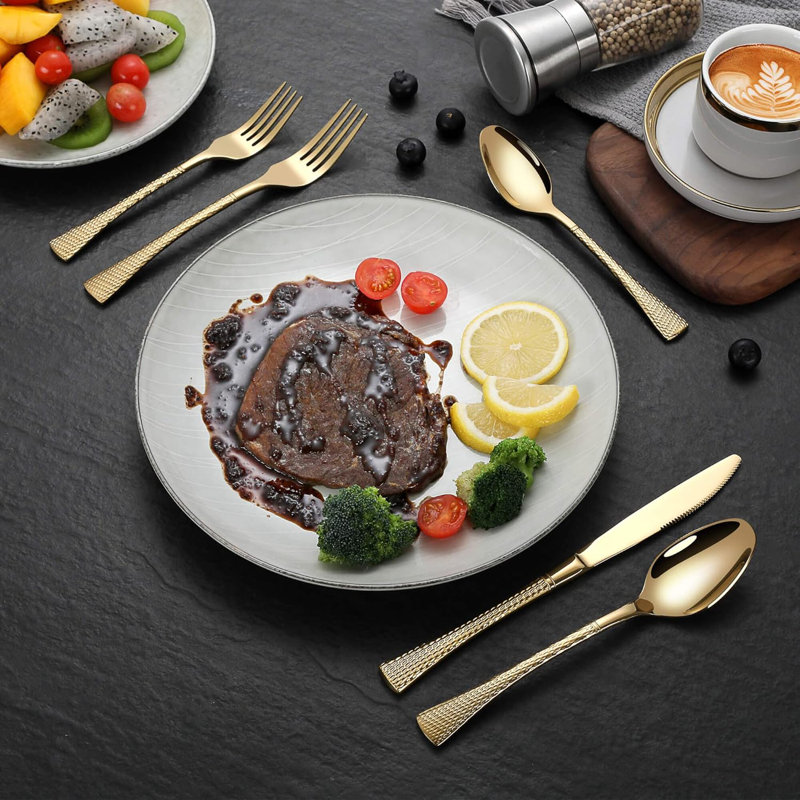 Ensemble de couverts 20 pièces en acier inoxydable martelé pour 4 personnes, ensemble de couverts en argent poli miroir avec poignées antidérapantes, ustensiles de cuisine allant au lave-vaisselle