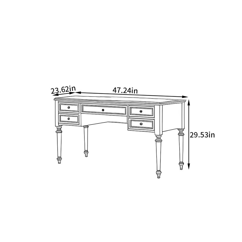 Bureau peint de style rétro, H 29,53 po x l 47,24 po x P 23,62 po
