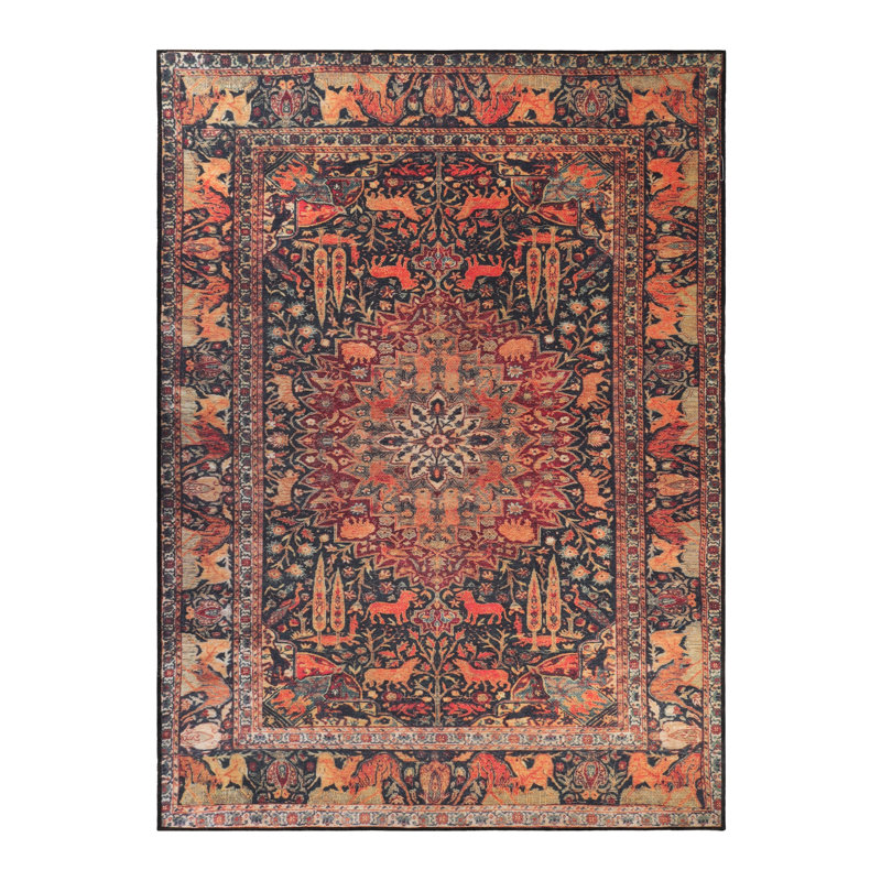 Tapis d'intérieur moderne 100% polyester à motif médaillon Dragomira Copley , Rectangle 5 pi x 7 pi 6 po