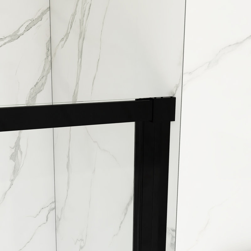 56 po X P 74 po H Porte de douche coulissante encadrée en noir Finsh