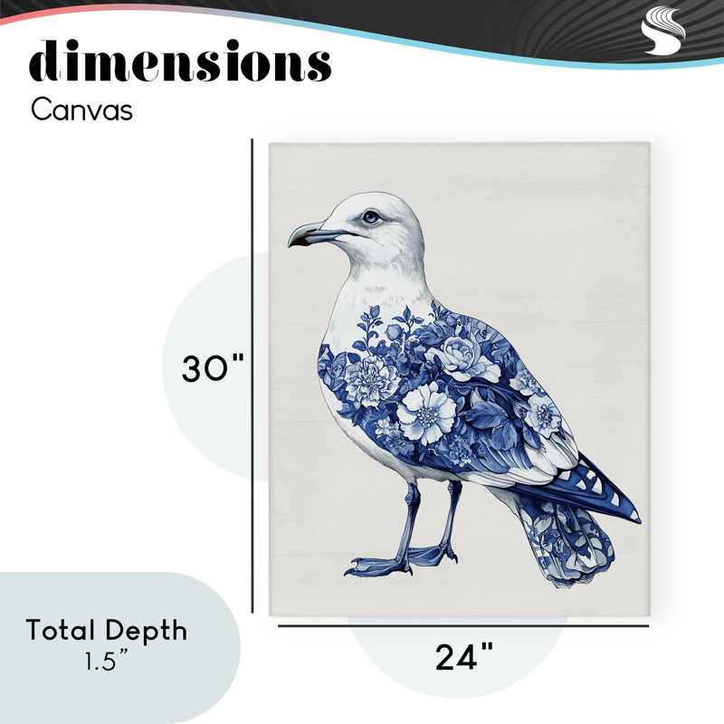 Funky Toile Seagull Canvas, design by Lettered and Lined