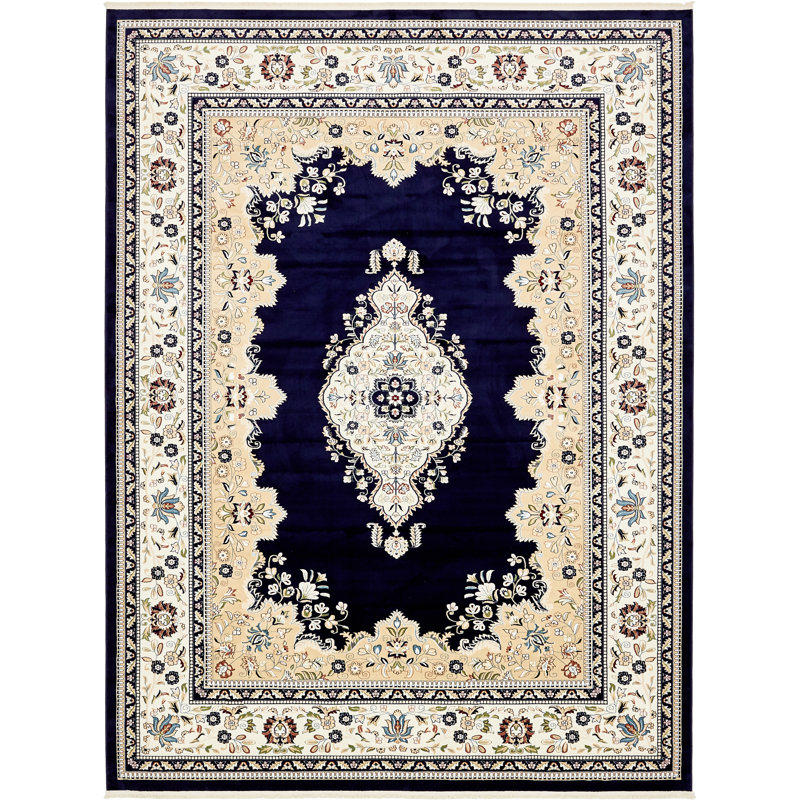 Tapis bleu marine / ivoire Amaris, Rectangle 10 pi x 13 pi