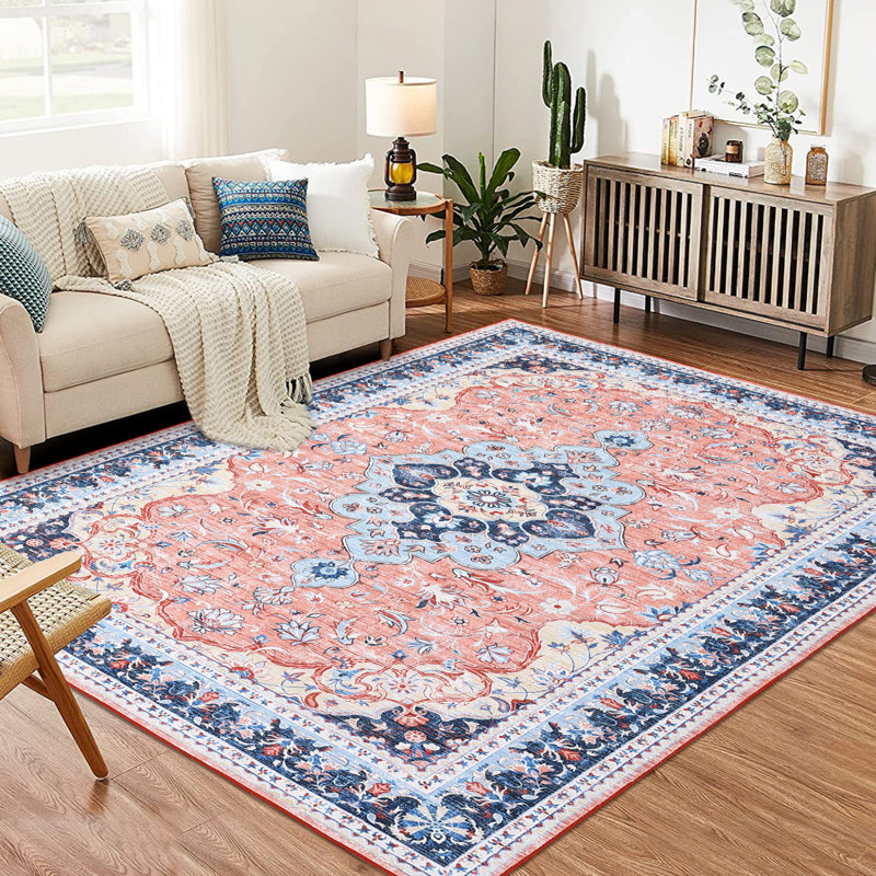 Rectangle Aryhanna Washable Ultra-Thin Vintage Area Rug, Rectangle 9' x 12'