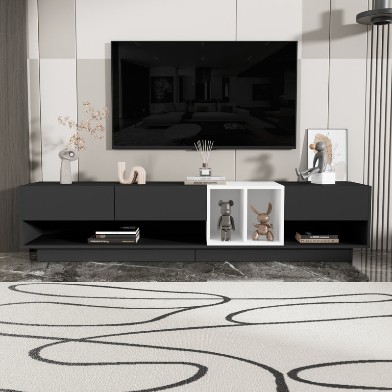 Meuble télé avec design compact, téléviseurs de 80 po, Noir