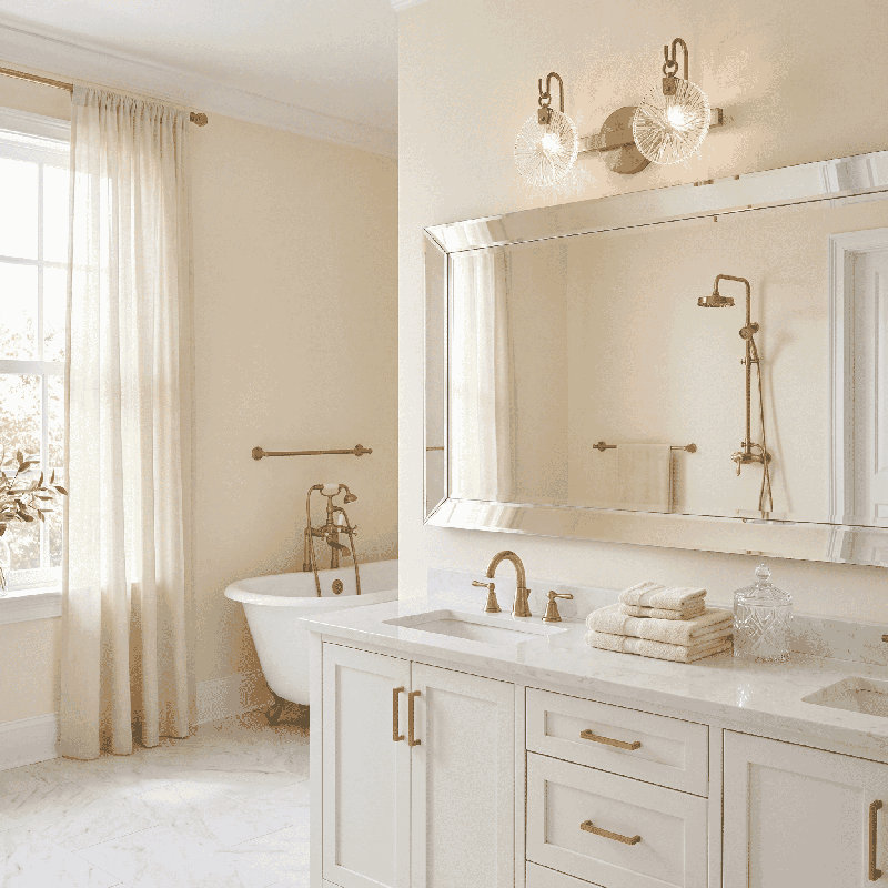  Luminaire de meuble-lavabo de salle de bain 2 lumières Addison en laiton chaud, Laiton chaleureux, Deux lumières