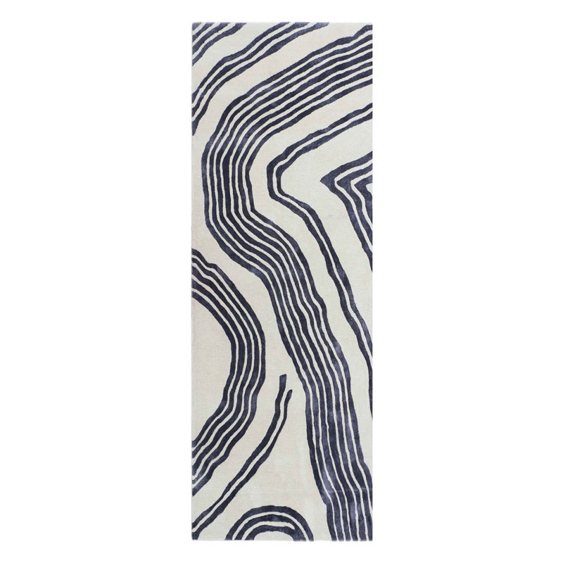 Tapis gris ivoire / béton touffeté à la main Dashing Away, Tapis de couloir 2 pi 6 po x 7 pi