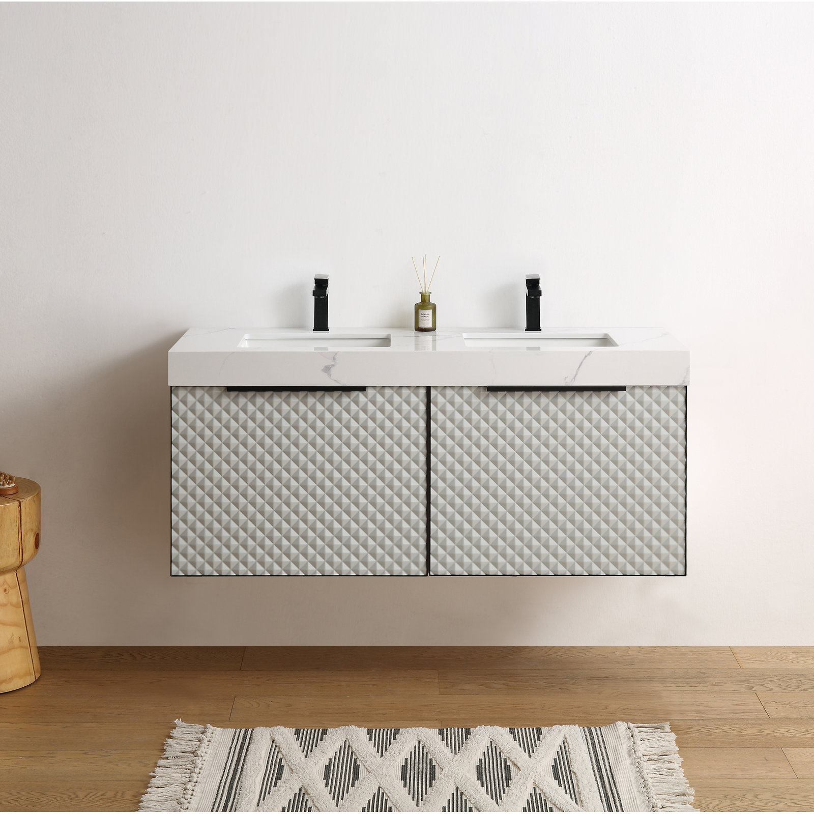 Diedrick 47" Wall-Mounted Double Bathroom Vanity Set, Silver Gray