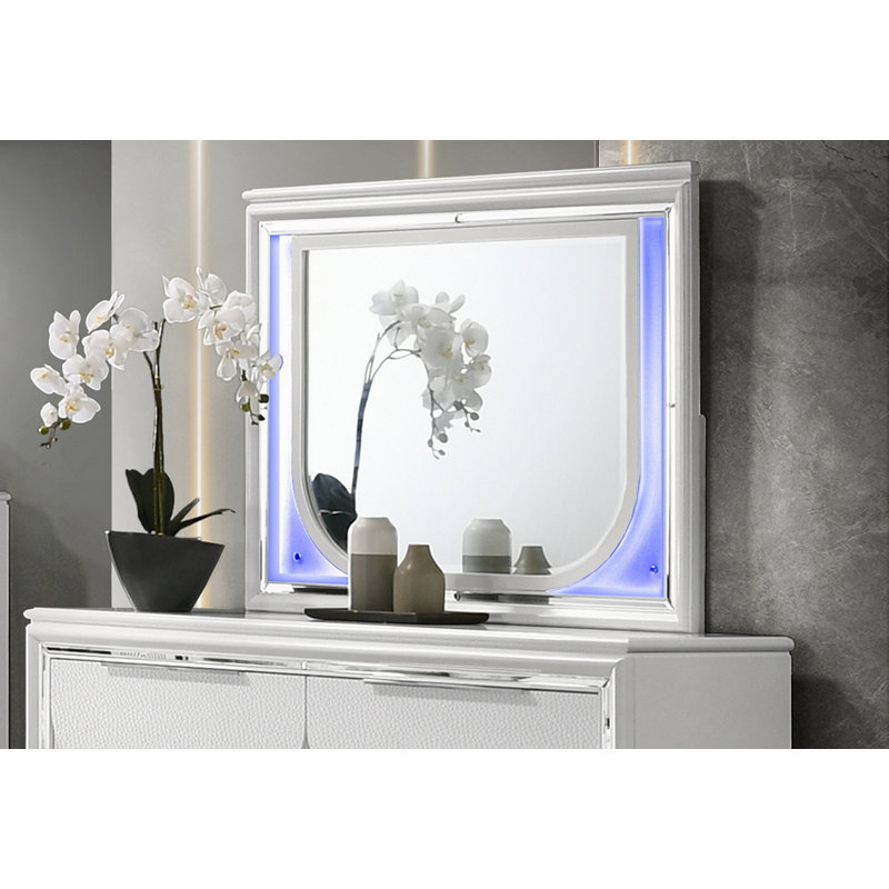 Tarian Pearl White Finish Mirror W/Led