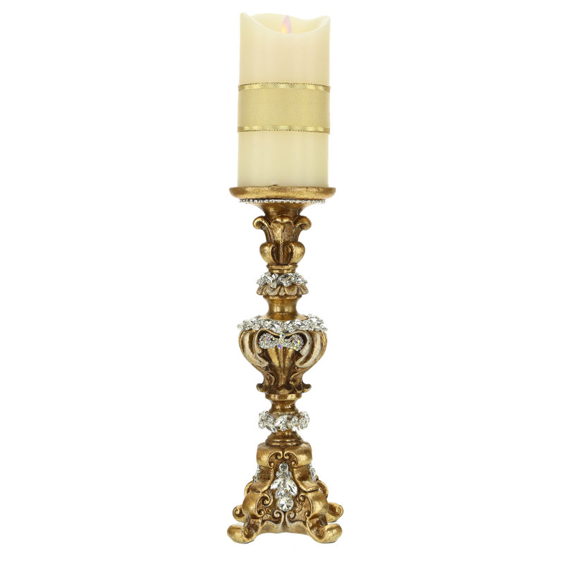 Jeweled Footed Candleholder, 12.4" H x 4.33" W x 4.33" D