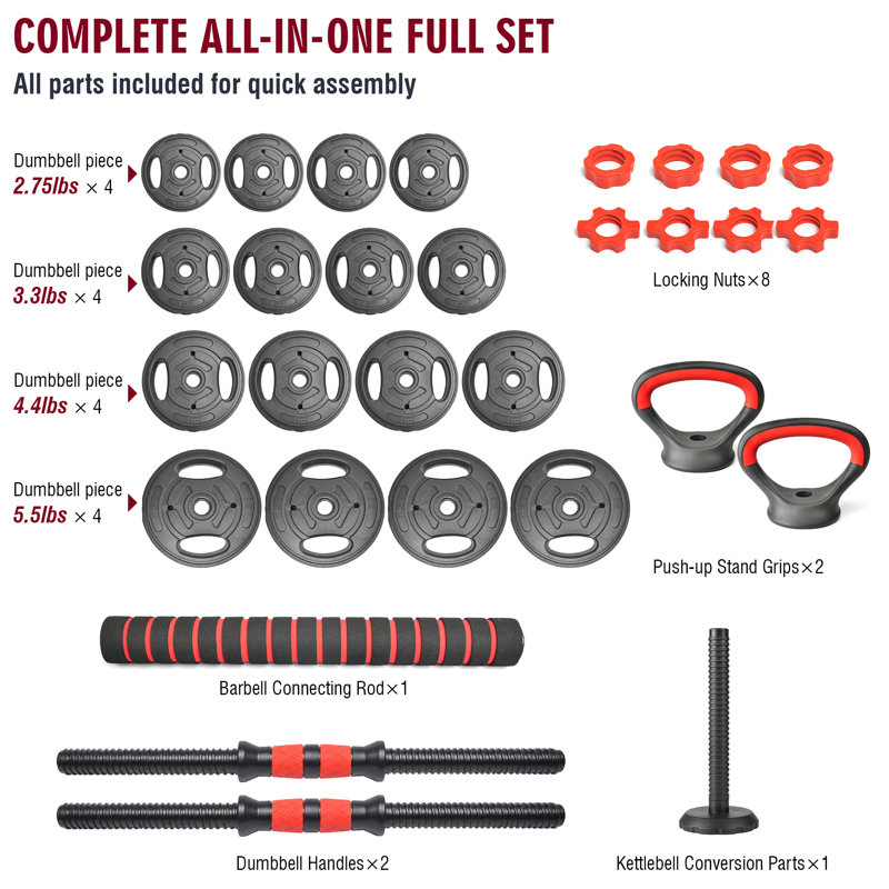 Ensemble d'haltères réglables de 66 lb, ensemble de haltères convertibles 4-en-1 et de kettlebell avec supports à pousser, ensemble de poids pour salle de sport compacte