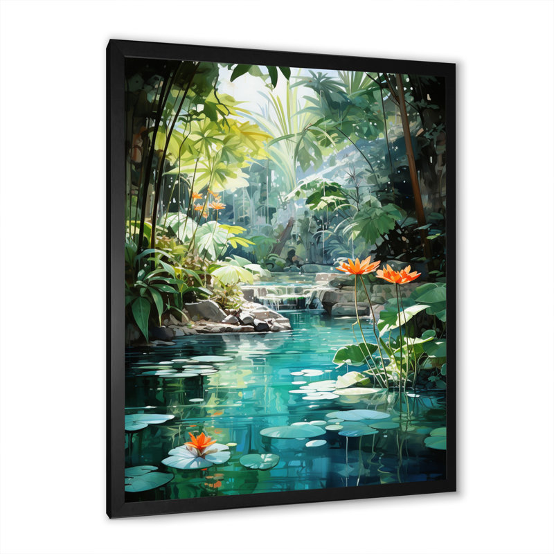 Beant Emerald Oasis A Lush Green Landscape - Forest River Mountains, art mural encadré, H 44 po x l 34 po x P 1,5 po