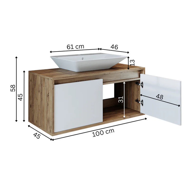 Ruarie Bathroom Vanity Unit with Ceramic Washbasin 100cm,  Anthracite/Oak