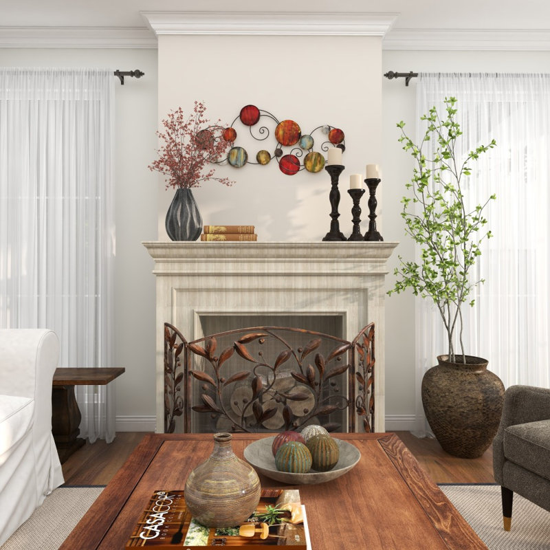 Multi Colored Metal Embossed Plate Home Wall Decor with Scroll Frame